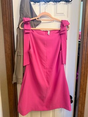 Bow-Shoulder Mini Dress in Vibrant Pink